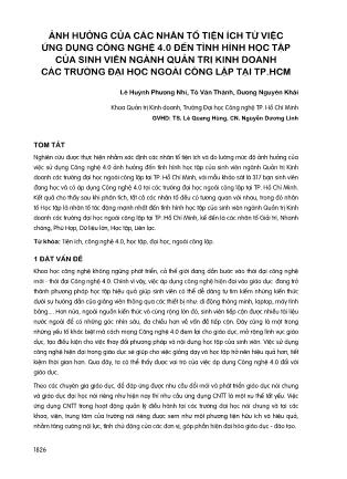 Ảnh hưởng của các nhân tố tiện ích từ việc ứng dụng công nghệ 4.0 đến tình hình học tập của sinh viên ngành quản trị kinh doanh các trường Đại học ngoài công lập tại thành phố Hồ Chí Minh