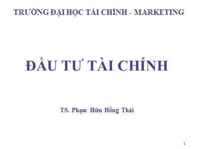 Bài giảng Đầu tư tài chính - Chương 1: Lợi nhuận và rủi ro - Phạm Hữu Hồng Thái