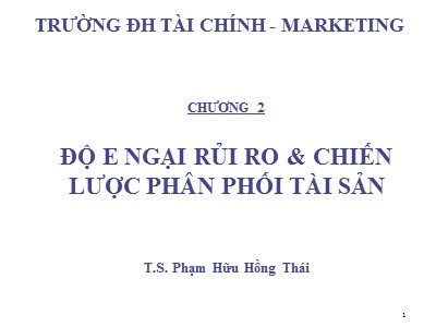 Bài giảng Đầu tư tài chính - Chương 2: Độ E ngại rủi ro và chiến lược phân phối tài sản - Phạm Hữu Hồng Thái