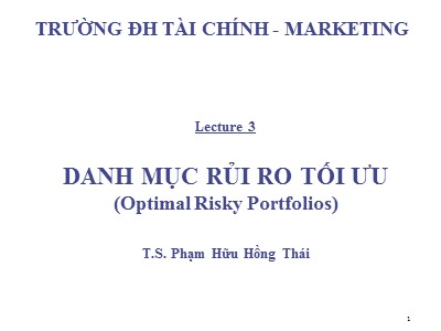 Bài giảng Đầu tư tài chính - Chương 3: Danh mục rủi ro tối ưu - Phạm Hữu Hồng Thái