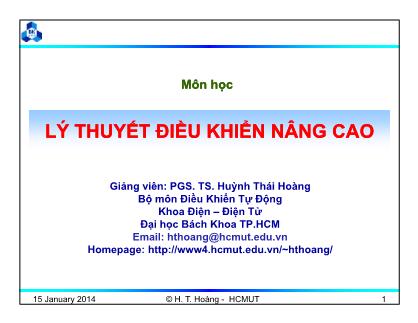 Bài giảng Lý thuyết điều khiển nâng cao - Chương 3: Điều khiển tối ưu - Huỳnh Thái Hoàng