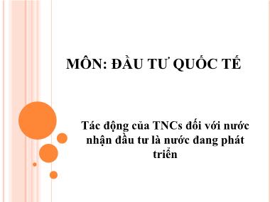 Bài giảng môn Đầu tư quốc tế