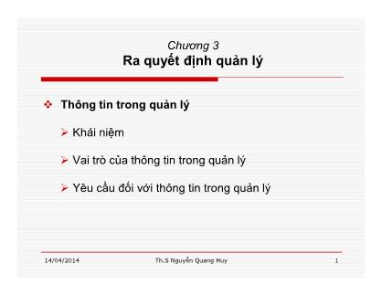 Bài giảng Quản lý học - Chương 3: Ra quyết định quản lý - Nguyễn Quang Huy