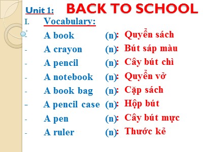 Bài giảng Tiếng Anh Lớp 4 - Unit 1: Back to school