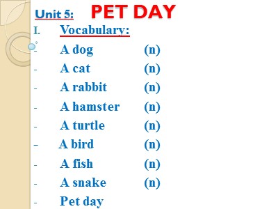 Bài giảng Tiếng Anh Lớp 4 - Unit 5: Pet day