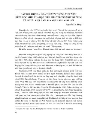 Các giá trị văn hóa truyền thống Việt Nam dưới góc nhìn của đạo diễn pháp trong một số phim về đề tài Việt Nam sản xuất sau năm 1975