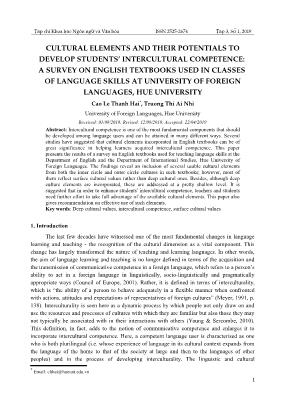 Cultural elements and their potentials to develop students’ intercultural competence: a survey on english textbooks used in classes of language skills at university of foreign languages, Hue university