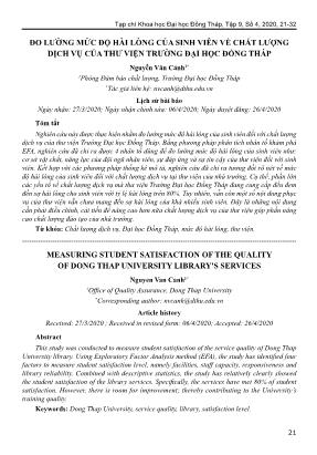 Đo lường mức độ hài lòng của sinh viên về chất lượng dịch vụ của thư viện trường Đại học Đồng Tháp