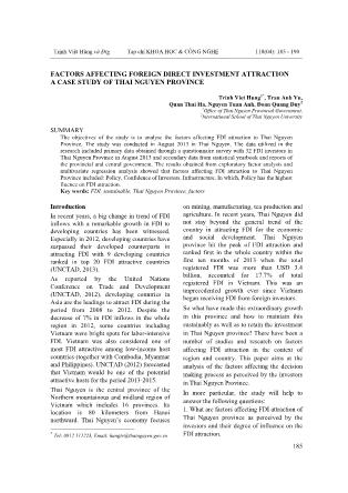 Factors affecting foreign direct investment attraction a case study of Thai Nguyen province