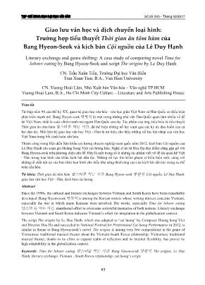 Giao lưu văn học và dịch chuyển loại hình: Trường hợp tiểu thuyết Thời gian ăn tôm hùm của Bang Hyeon-Seok và kịch bản Cội nguồn của Lê Duy Hạnh