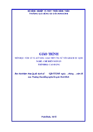 Giáo trình Chế biến món ăn - Tâm lý và kỹ năng giao tiếp ứng xử với khách du lịch