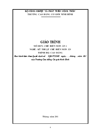 Giáo trình Kỹ thuật chế biến món ăn - Chế biến món ăn 1