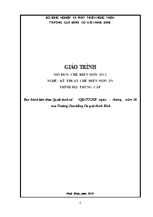 Giáo trình Kỹ thuật chế biến món ăn - Chế biến món ăn 2