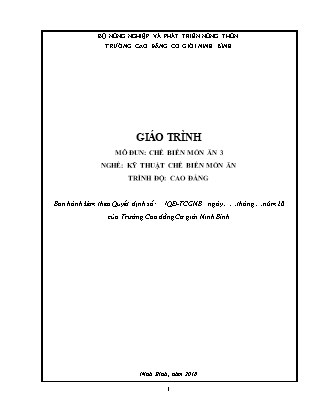 Giáo trình Kỹ thuật chế biến món ăn - Chế biến món ăn 3