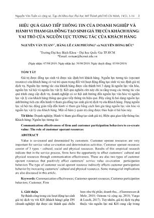 Hiệu quả giao tiếp thông tin của doanh nghiệp và hành vi tham gia đồng tạo sinh giá trị của khách hàng: Vai trò của nguồn lực tương tác của khách hàng