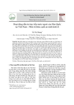 Hoạt động đầu tư trực tiếp nước ngoài của Hàn Quốc tại Việt Nam - Nhìn từ khía cạnh an ninh kinh tế