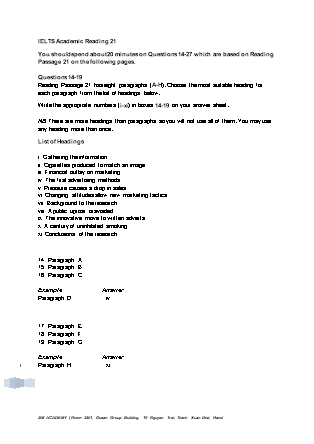 Ielts academic Reading 21