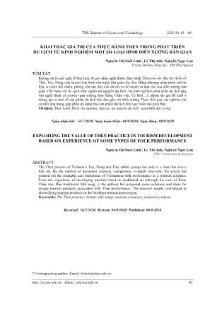 Khai thác giá trị của thực hành then trong phát triển du lịch từ kinh nghiệm một số loại hình diễn xướng dân gian