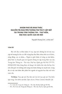 Khám phá và khai thác nguồn tài nguyên thông tin truy cập mở tại trung tâm thông tin – thư viện, Đại học quốc gia Hà Nội