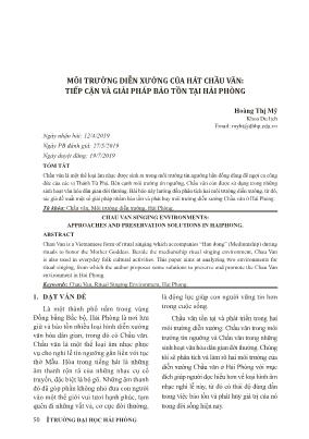 Môi trường diễn xướng của hát chầu văn: Tiếp cận và giải pháp bảo tồn tại Hải Phòng