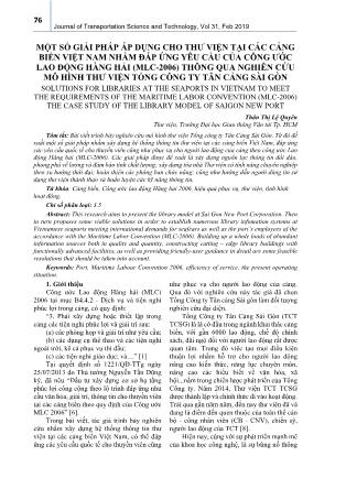 Một số giải pháp áp dụng cho thư viện tại các cảng biển Việt Nam nhằm đáp ứng yêu cầu của công ước lao động hàng hải (mlc-2006) thông qua nghiên cứu mô hình thư viện tổng công ty Tân cảng Sài Gòn