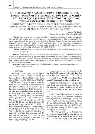 Một số giải pháp nâng cao chất lượng nguồn lực thông tin ngành đi biển phục vụ đào tạo và nghiên cứu khoa học tại thư viện trường đại học giao thông vận tải thành phồ Hồ Chí Minh