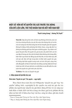 Một số vấn đề về quyền tác giả trước tác động của dữ liệu lớn, trí tuệ nhân tạo và kết nối vạn vật