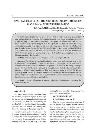Nâng cao chất lượng thư viện trong phục vụ thông tin giảng dạy và nghiên cứu khoa học