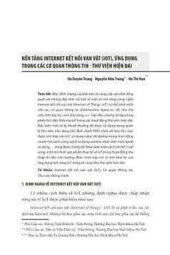 Nền tảng Internet kết nối vạn vật (IOT), ứng dụng trong các cơ quan thông tin - thư viện hiện đại