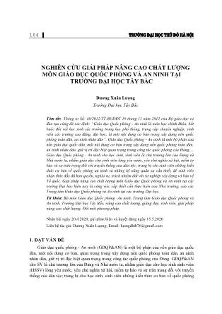 Nghiên cứu giải pháp nâng cao chất lượng môn Giáo dục quốc phòng và an ninh tại trường Đại học Tây Bắc