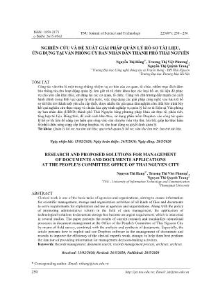 Nghiên cứu và đề xuất giải pháp quản lý hồ sơ tài liệu, ứng dụng tại văn phòng ủy ban nhân dân thành phố Thái Nguyên