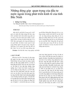 Những đóng góp quan trọng của đầu tư nước ngoài trong phát triển kinh tế của tỉnh Bắc Ninh
