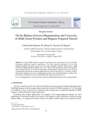On the balance between magnetization and coercivity of mnbi green powders and magnets prepared thereof