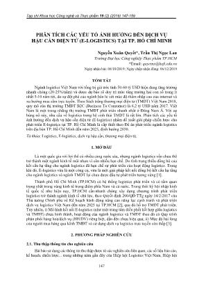 Phân tích các yếu tố ảnh hưởng đến dịch vụ hậu cần điện tử (E-Logistics) tại thành phố Hồ Chí Minh