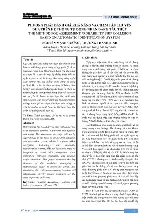 Phương pháp đánh giá khả năng va chạm tàu thuyền dựa trên hệ thống tự động nhận dạng tàu thủy