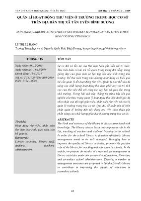 Quản lí hoạt động thư viện ở trường Trung học Cơ sở trên địa bàn thị xã Tân Uyên Bình Dương
