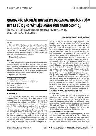Quang xúc tác phân hủy metyl da cam và thuốc nhuộm RY145 sử dụng vật liệu mảng ống nano CdS/TiO2