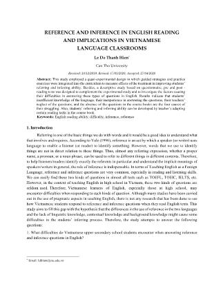 Reference and inference in English reading and implications in vietnamese language classrooms