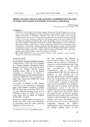 Short conversations in the listening comprehension section of toefl itp in light of systemic functional grammar