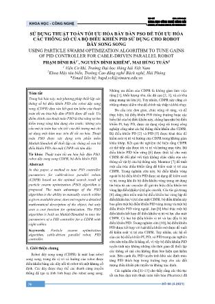 Sử dụng thuật toán tối ưu hóa bầy đàn pso để tối ưu hóa các thông số của bộ điều khiển PID sử dụng cho robot dây song song