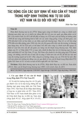 Tác động của các quy định về rào cản kỹ thuật trong hiệp định thương mại tự do giữa Việt Nam và EU đối với Việt Nam