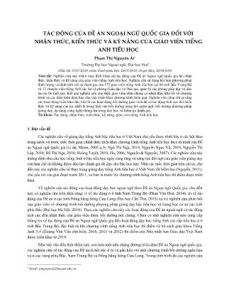 Tác động của đề án ngoại ngữ quốc gia đối với nhận thức, kiến thức và kỹ năng của giáo viên tiếng Anh Tiểu học