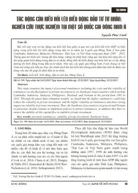 Tác động của kiều hối lên biến động đầu tư tư nhân: Nghiên cứu thực nghiệm tại một số quốc gia Đông Nam Á