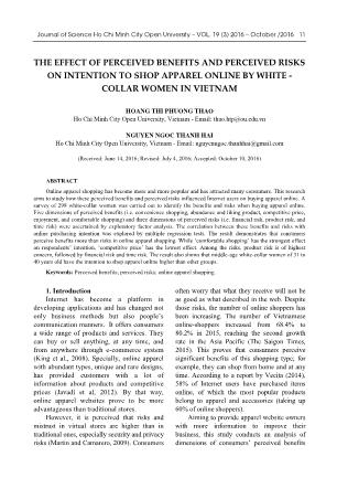 The effect of perceived benefits and perceived risks on intention to shop apparel online by white - collar women in Viet Nam