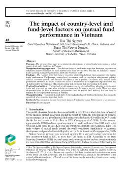 The impact of country - Level and fund - Level factors on mutual fund performance in Viet Nam