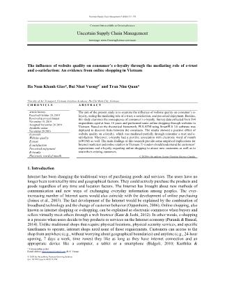 The influence of website quality on consumer’s e-loyalty through the mediating role of e-trust and e-satisfaction: An evidence from online shopping in Viet Nam