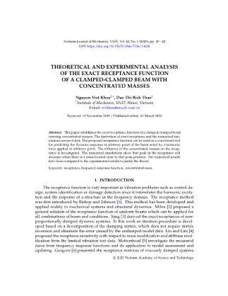 Theoretical and experimental analysis of the exact receptance function of a clamped - Clamped beam with concentrated masses