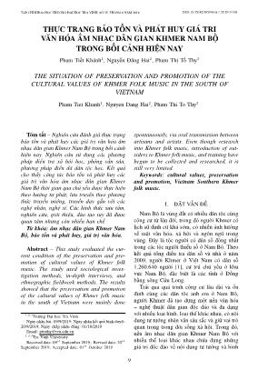 Thực trạng bảo tồn và phát huy giá trị văn hóa âm nhạc dân gian Khmer Nam Bộ trong bối cảnh hiện nay