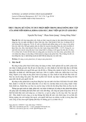 Thực trạng kỹ năng tư duy phản biện trong hoạt động học tập của sinh viên khóa 8, khoa giáo dục, học viện quản lý giáo dục