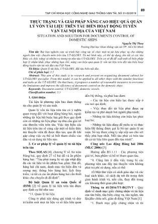 Thực trạng và giải pháp nâng cao hiệu quả quản lý vốn tài liệu trên tàu biển hoạt động tuyến vận tải nội địa của Việt Nam